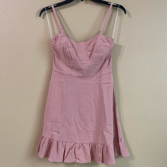 Speechless Juniors Size XS Dusty Blush Linen Bustier Ruffle Romantics Mini Dress - Picture 3 of 10